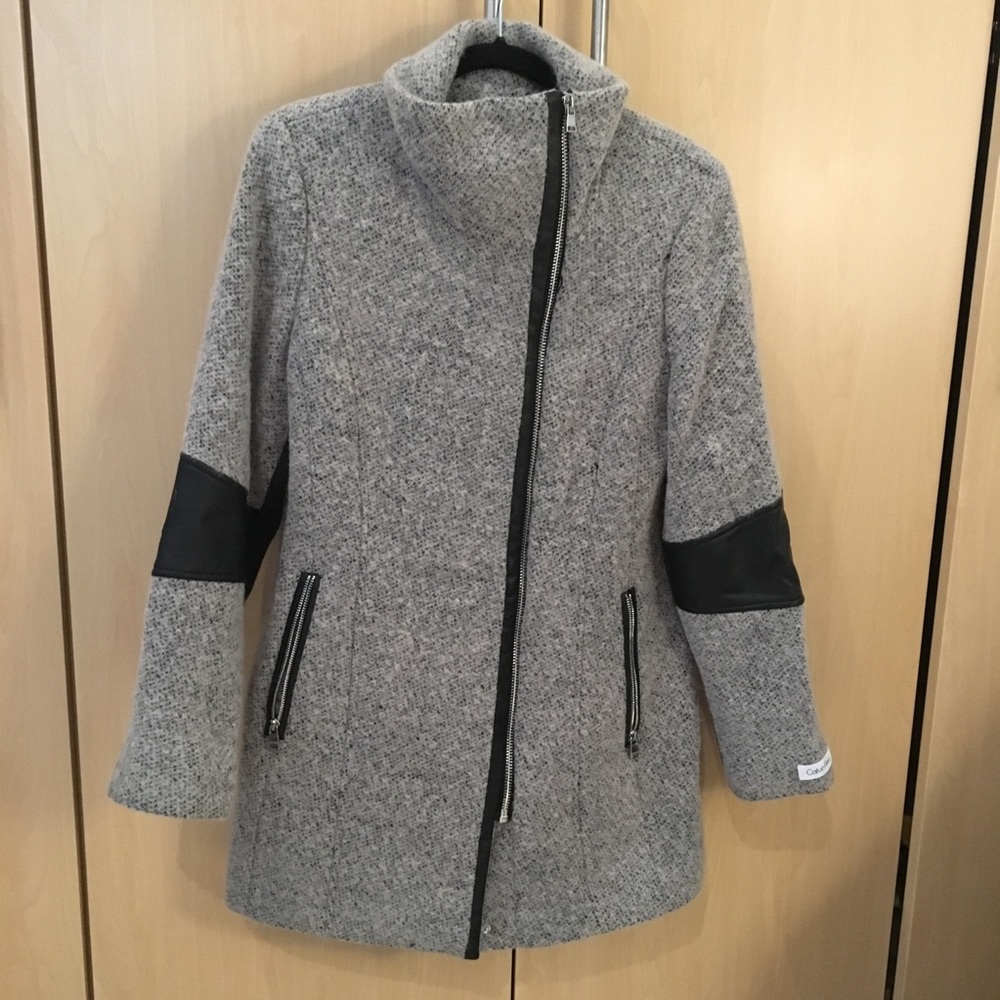 Calvin Klein wool peacoat, grey with black, medium